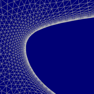 Close-up of nose region for turbulent airfoil design case.